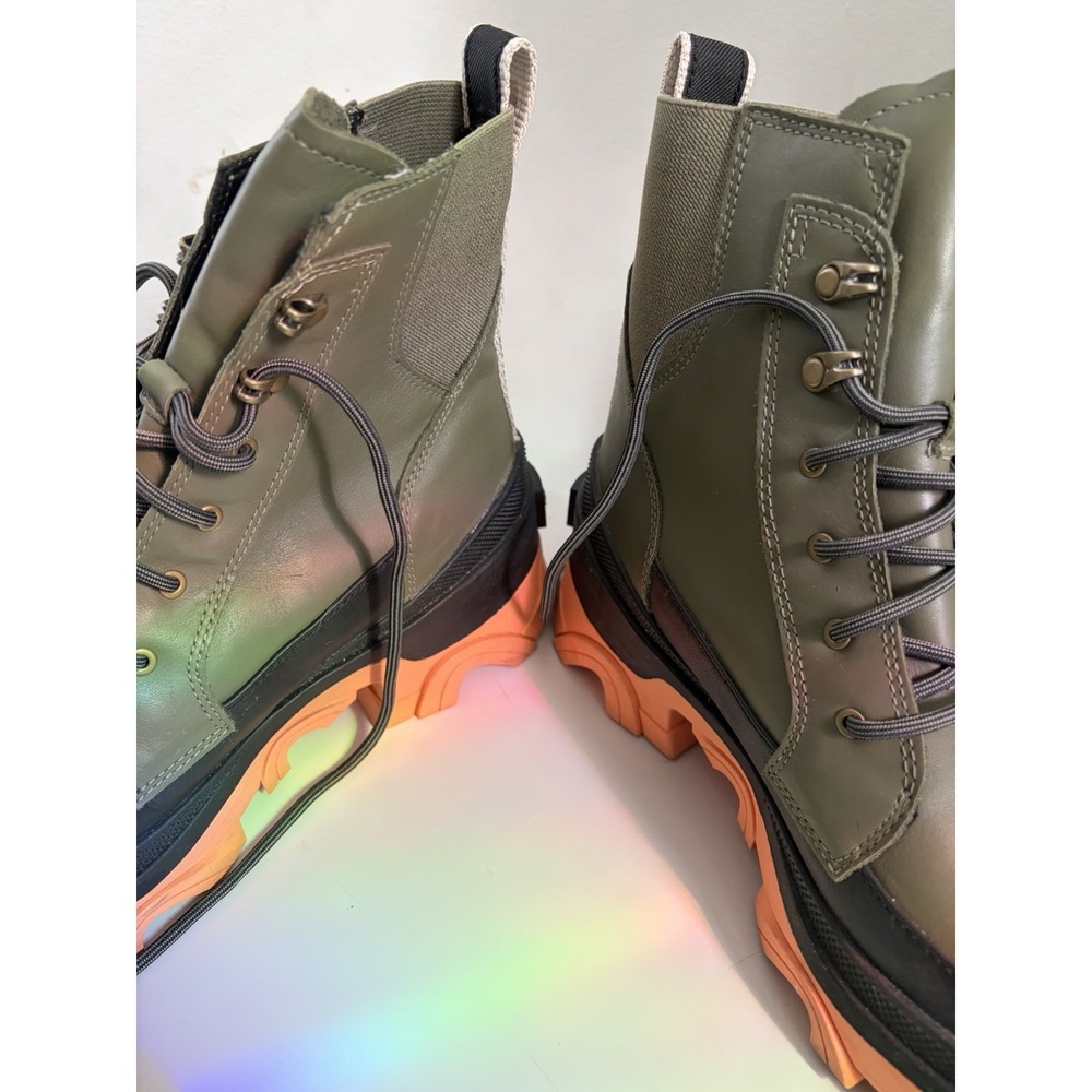 Sorel Kinetic Women's Lace-Up Ankle Bootie Green/Black/Orange Platform US 9 - Picture 6 of 8